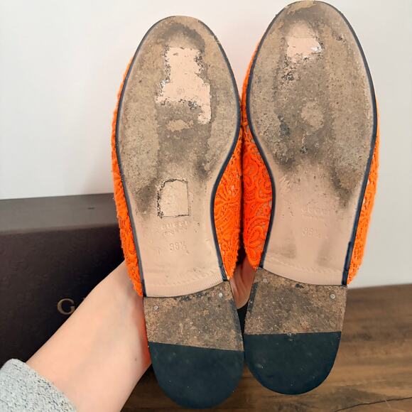 GUCCI Princetown Orange Lace Horsebit Mules EU 38.5 US 8.5 COA Luxury Slip On - Picture 8 of 11